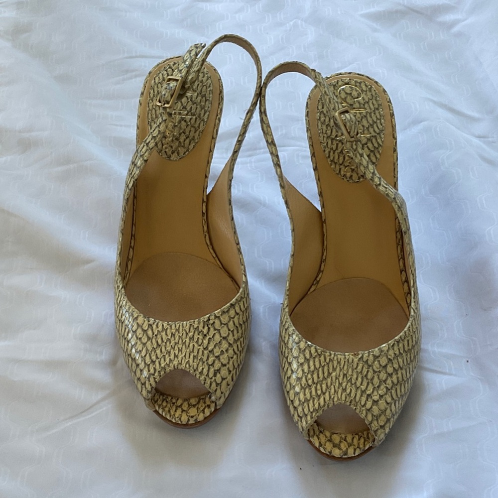 Cole Haan Snakeskin Peep-Toe Slingback Heels